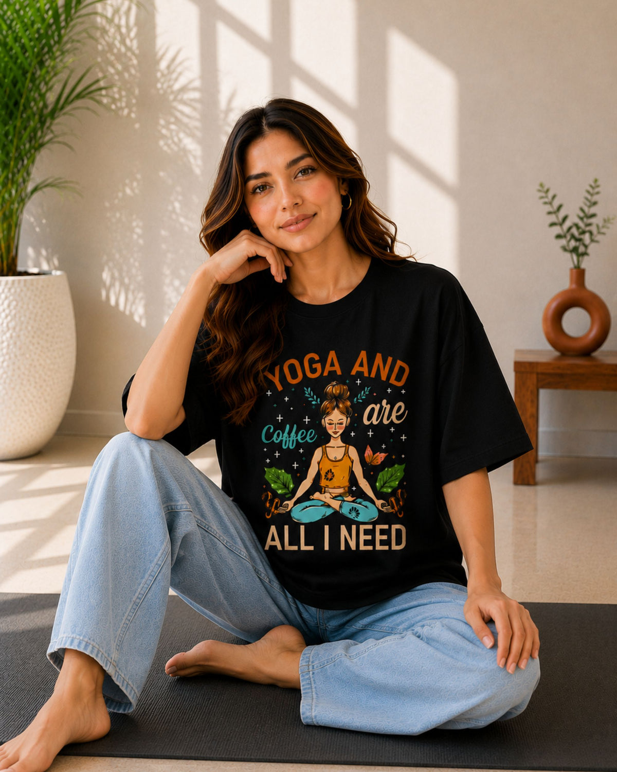 Yoga and Coffee are all I Need Unisex Oversized Tee - photo 3